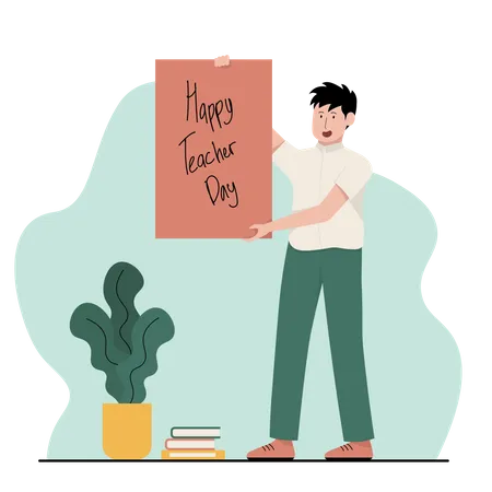 Boy made poster about teachers day  Illustration