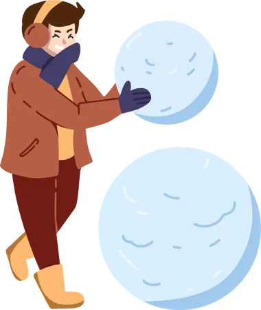 Boy Make Snow Ball  Illustration