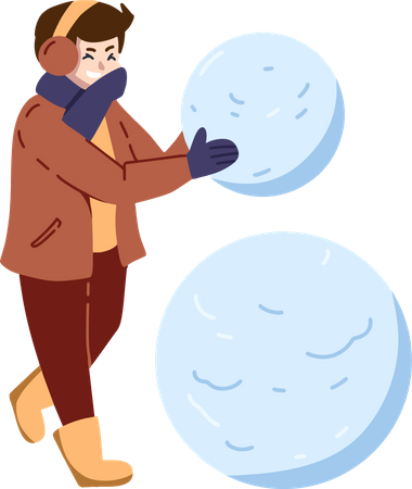 Boy Make Snow Ball  일러스트레이션