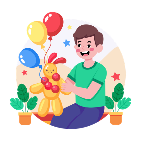 Boy makes out balloon animal  Illustration
