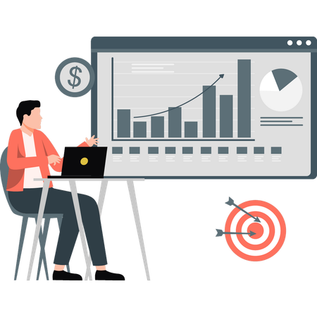 Boy making a business management graph  Illustration