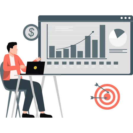 Boy making a business management graph  Illustration