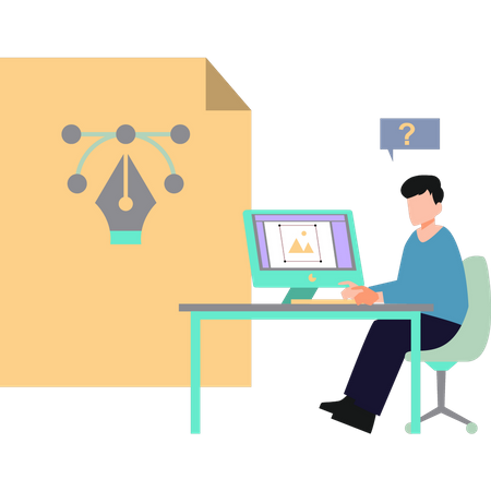 Boy making Bezier on laptop  Illustration