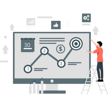 Boy making big chart of banking and finance  Illustration