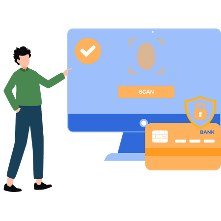 Boy making biometric payment  Illustration