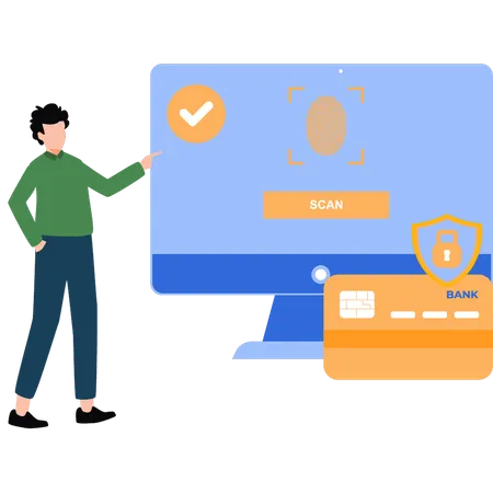 Boy making biometric payment  Illustration