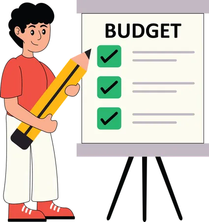 Boy making budget list  Illustration