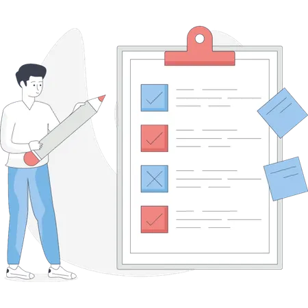 Boy making business checklist  Illustration
