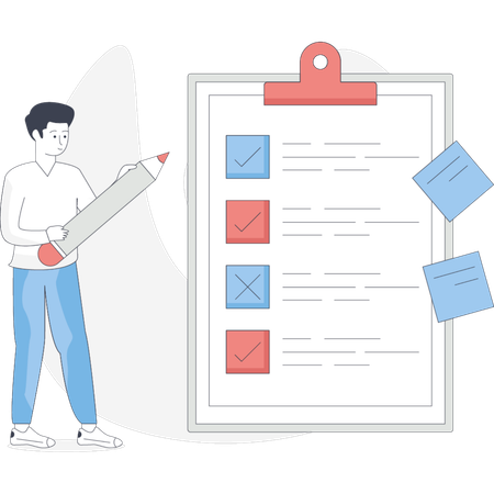 Boy making business checklist  Illustration