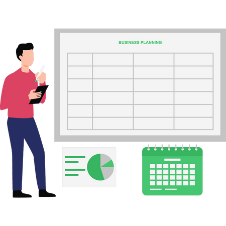 Boy Making Business Plan Schedule  Illustration