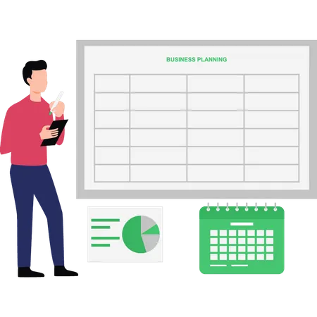 Boy Making Business Plan Schedule  Illustration