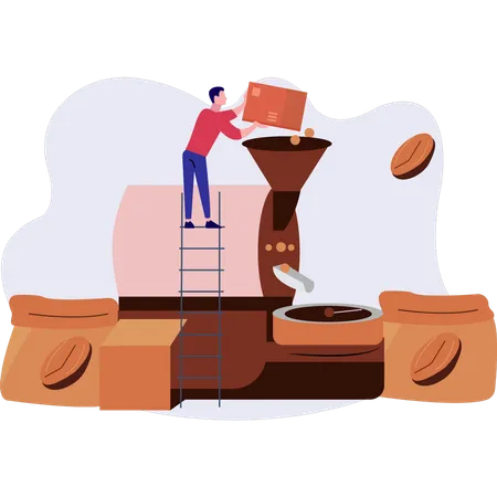 Boy making coffee  Illustration