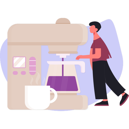 Boy  making coffee  Illustration