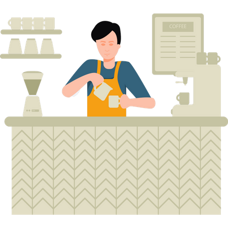 Boy making coffee in cafe  Illustration