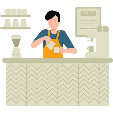 Boy making coffee in cafe  Illustration