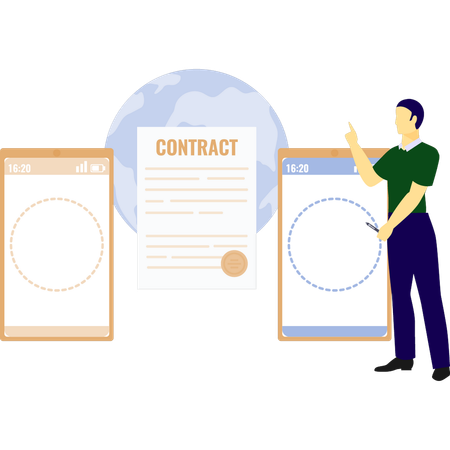 Boy making contract paper  Illustration