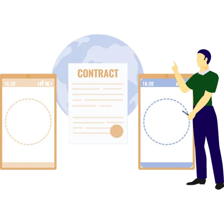 Boy making contract paper  Illustration