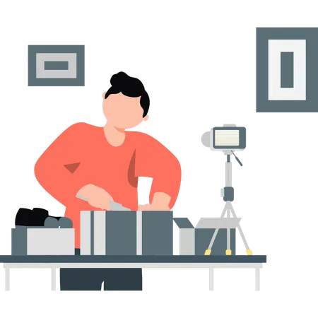 Boy making cooking videos  Illustration