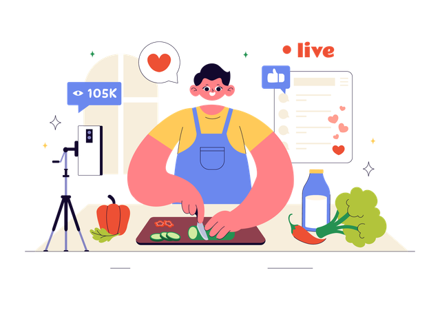 Boy making Cooking Vlog  Illustration