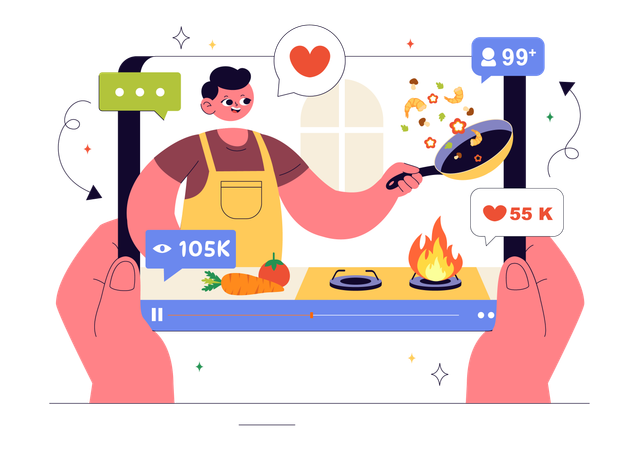 Boy making Cooking Vlog  Illustration