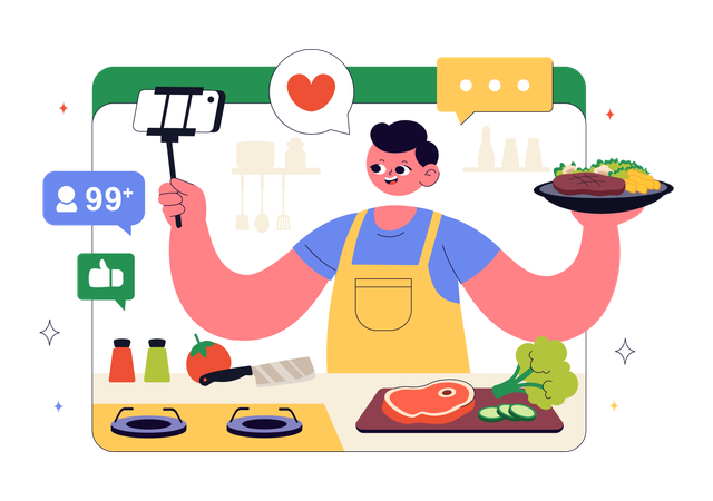 Boy making Cooking Vlog  Illustration