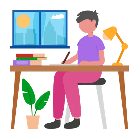 教育ノートを作る少年  イラスト
