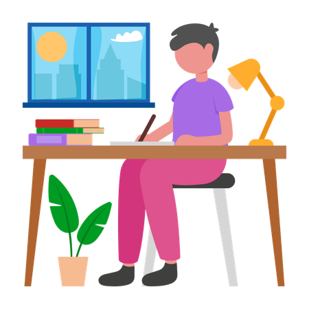 Boy Making Education Notes  Illustration