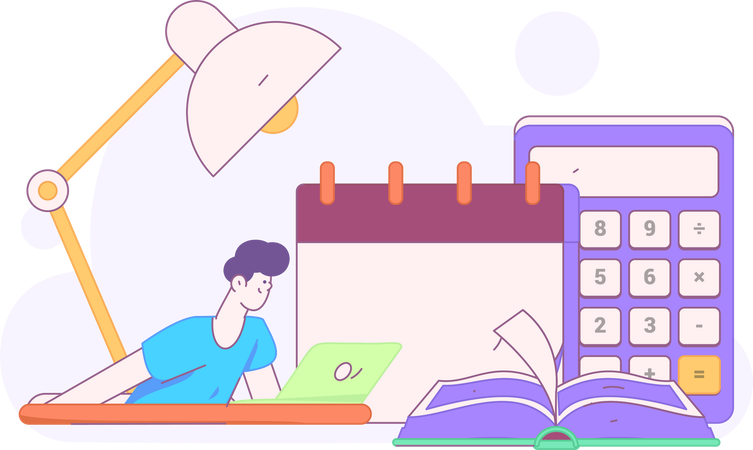 Boy making education schedule  Illustration