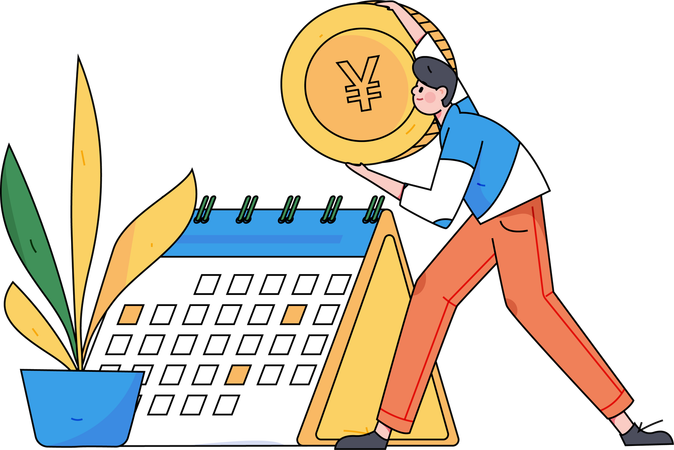 Boy making financial calendar  Illustration