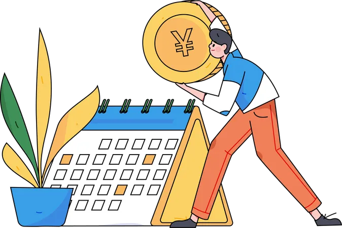 Boy making financial calendar  Illustration