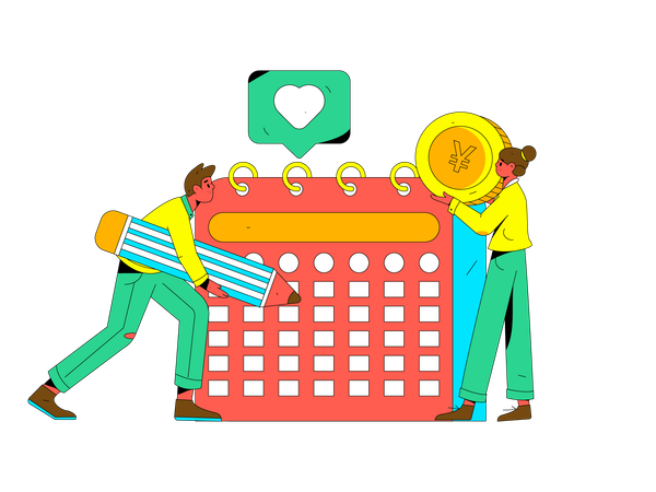 Boy making financial calendar  Illustration