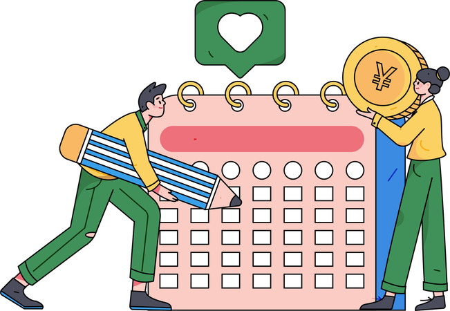 Boy making financial calendar  Illustration