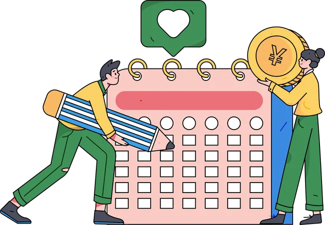 Boy making financial calendar  Illustration