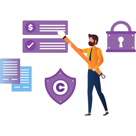 Boy making financial report  Illustration