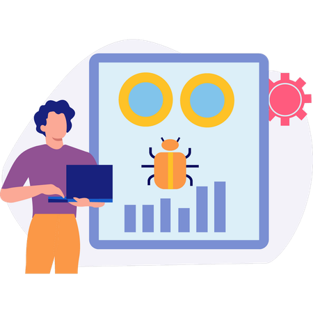 Boy making graph to check virus ratio  Illustration