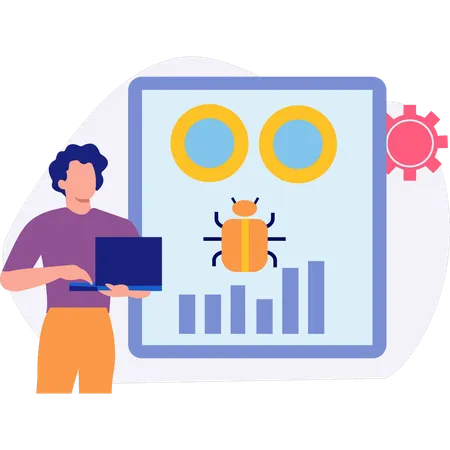 Boy making graph to check virus ratio  Illustration