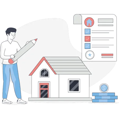 Boy making home insurance  Illustration