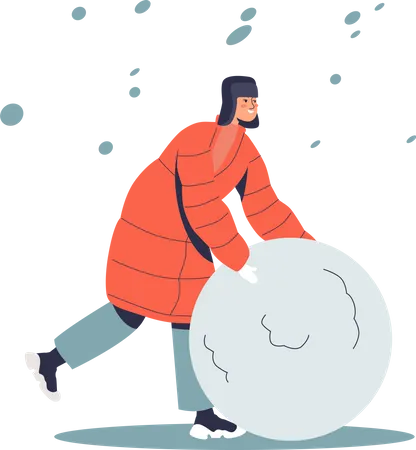 Boy making huge snowball Illustration