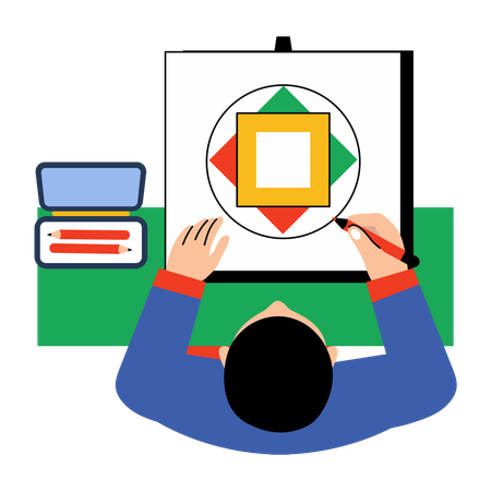Boy making inscribed square  Illustration