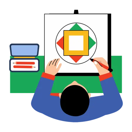 Boy making inscribed square  Illustration