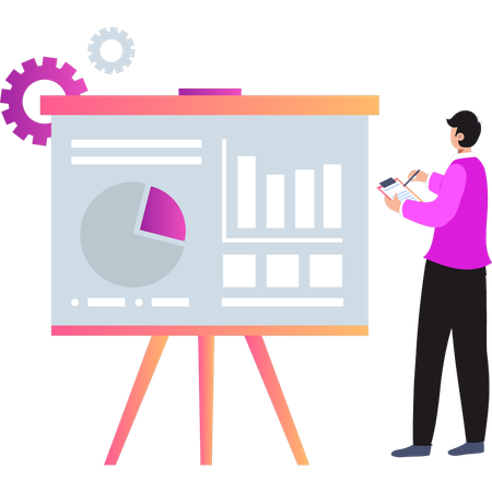 Boy making notes of business chart graph  Illustration