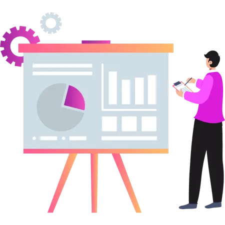 Boy making notes of business chart graph  Illustration