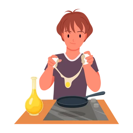 Boy making omlette  Illustration