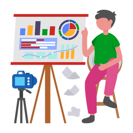 Boy making Online Lecture Vlog  Illustration