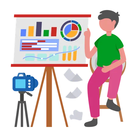 Boy making Online Lecture Vlog  Illustration