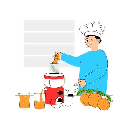 Boy making orange juice  Illustration