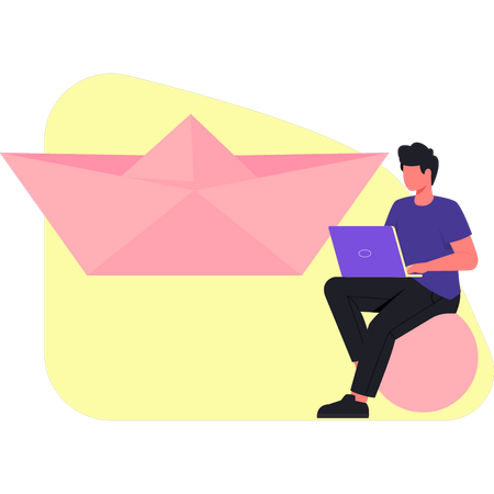 Boy making origami craft  Illustration