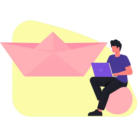 Boy making origami craft  Illustration