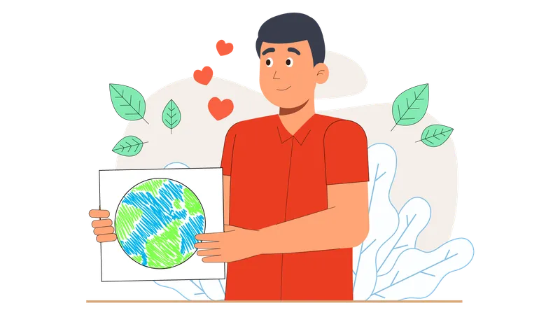 Boy making painting on earth day  Illustration