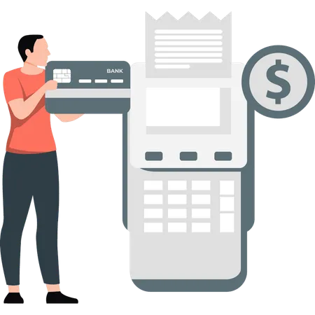 Boy making payment gateway through EDC machine  Illustration